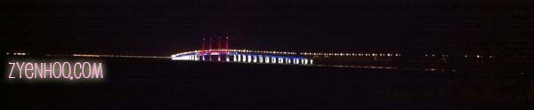 The lit Penang Bridge at night