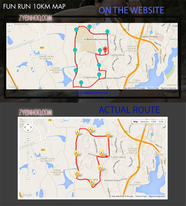 The actual map from their website vs the actual route that was run