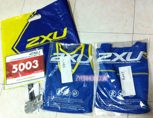 The race pack which has the bib, the running tee, the finisher medal and finisher tee for half-marathoners!