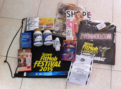 Our power-packed goodie bag! The blue strip is the wristband entry ticket