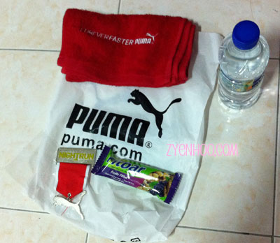 What we got at the Finish line. The towel was not too bad, although when first used, red fluffs kept coming off it