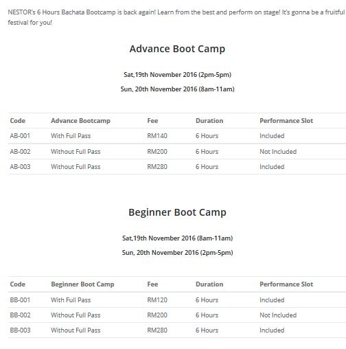Participants have the option to join Nestor's Performance Boot Camp to perform on Sunday night!